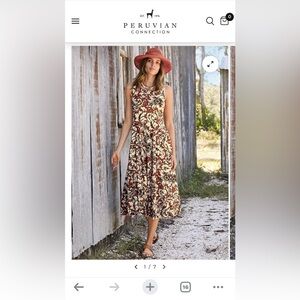 Peruvian Connection Sleeveless Floral Midi Dress in Red and Cream. Women’s XS